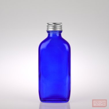 100ml Flat Oval Bottle Cobalt Blue Coloured Glass with Aluminium Wadded Cap