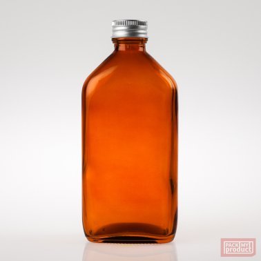 200ml Flat Oval Bottle Amber Coloured Glass with Aluminium Wadded Cap
