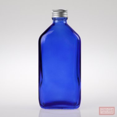 200ml Flat Oval Bottle Cobalt Blue Coloured Glass with Aluminium Wadded Cap