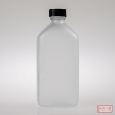 200ml Flat Oval Bottle Frosted with Black Cap