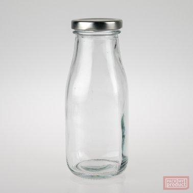 300ml Clear Glass Multi Serve Bottle with 48mm Silver Twist Cap - Rounded Square Bottle