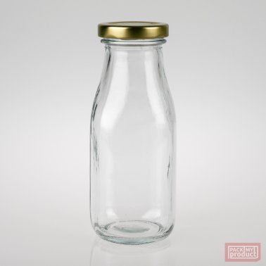 300ml Clear Glass Multi Serve Bottle with 48mm Gold Twist Cap - Rounded Square Bottle