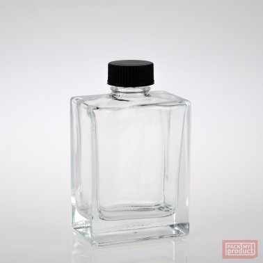 100ml Clear Glass Rectangular Bottle with Black Wadded Screw Cap