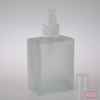 100ml Frosted Glass Rectangular Bottle with White Atomiser and Clear Overcap