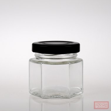 60ml Hexagonal Clear Glass Food Jar with 48mm Black Twist Cap