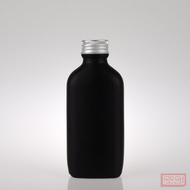 100ml Flat Oval Bottle Matt Black Coloured Glass with Aluminium Wadded Cap