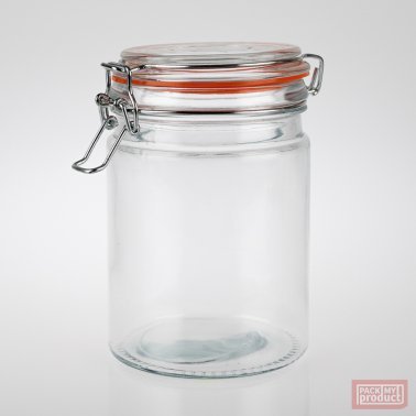 750ml Redondo Round Glass Clip Top Jar with Rubber Seal