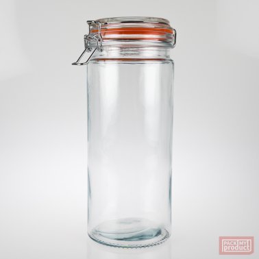 1550ml Redondo Round Tall Clear Glass Clip Top Jar with Rubber Seal