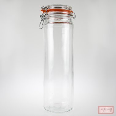 2050ml Redondo Round Tall Clear Glass Clip Top Jar with Rubber Seal