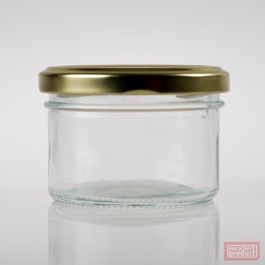 100ml Round Squat / Verrine Clear Glass Food Jar with 70mm Gold Twist Cap