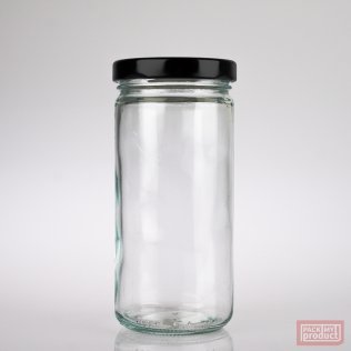 240ml Paragon Clear Glass Food Jar with 58mm Black Twist Cap