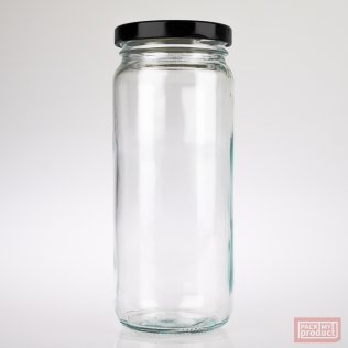 480ml Clear Glass Food Jar with 63mm Black Twist Cap