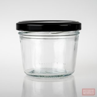230ml Taper Clear Glass Food Jar with 82mm Black Twist Cap