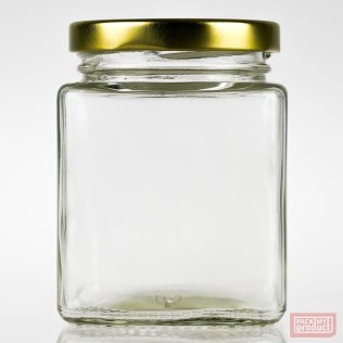 280ml Square Glass Food Jar with 63mm Gold Twist Cap