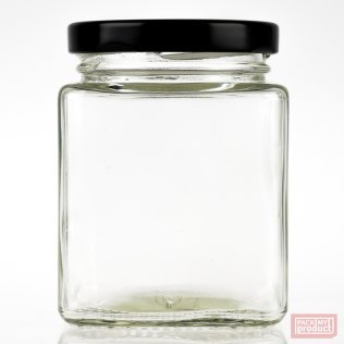 280ml Square Glass Food Jar with 63mm Black Twist Cap