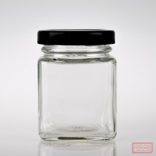 100ml Square Clear Glass Food Jar with 48mm Black Twist Cap