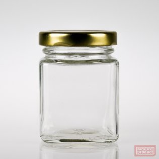 100ml Square Clear Glass Food Jar with 48mm Gold Twist Cap
