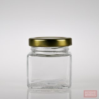 80ml Square Clear Glass Food Jar with 48mm Gold Twist Cap
