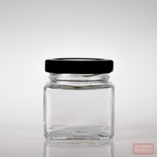 80ml Square Clear Glass Food Jar with 48mm Black Twist Cap
