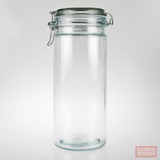 1550ml Redondo Round Tall Clear Glass Clip Top Jar with Clear Silicone Seal