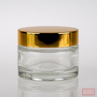 50ml Clear Glass Cosmetic Jar with Shiny Gold Cap