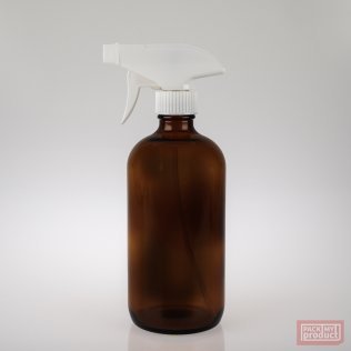 500ml Amber Glass Boston Bottle with White Trigger Spray