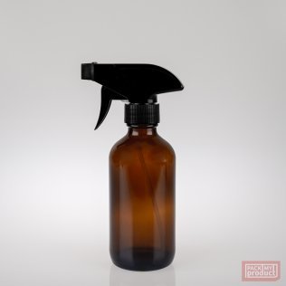 250ml Amber Glass Boston Bottle with Black Trigger Spray