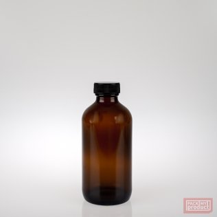 250ml Amber Glass Boston Bottle with Black Cap