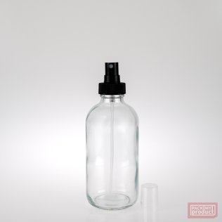 250ml Clear Glass Boston Bottle with Black Atomiser