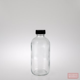 250ml Clear Glass Boston Bottle with Black Cap
