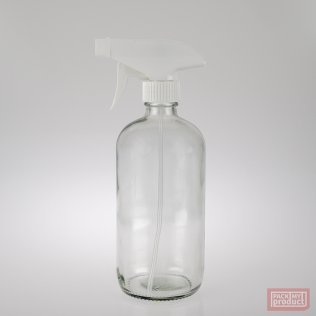 500ml Clear Glass Boston Bottle with White Trigger Spray