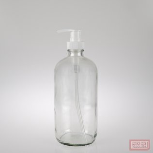 500ml Clear Glass Boston Bottle with White Lotion Pump
