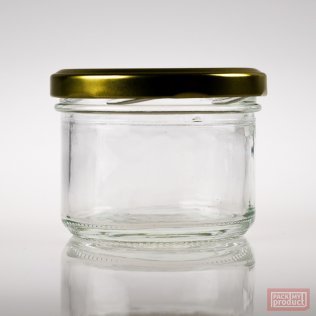 150ml Round Squat / Verrine Clear Glass Food Jar with 82mm Gold Twist Cap