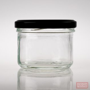 150ml Round Squat / Verrine Clear Glass Food Jar with 82mm Black Twist Cap