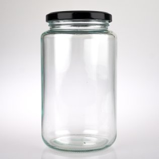 1000ml Clear Glass Squat Food Jar with 82mm Black Twist Cap