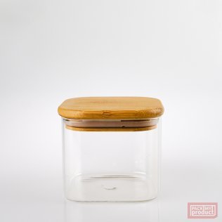 370ml Tall Square Clear Glass Jar with Bamboo and Silicon Lid