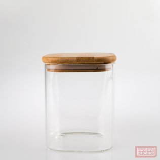 750ml Tall Square Clear Glass Jar with Bamboo and Silicon Lid