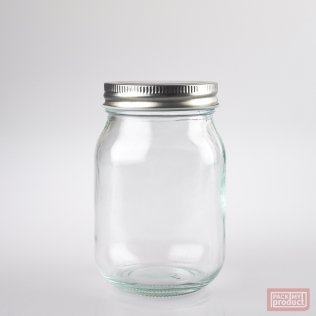 450ml Clear Glass Mason Jar with Silver Screw Cap