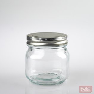 250ml Clear Glass Mason Jar with Silver Screw Cap