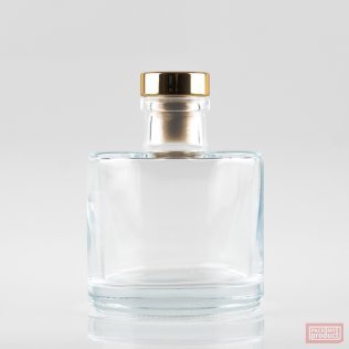 200ml Heavy Round Clear Glass Bottle with Shiny Gold Stopper.