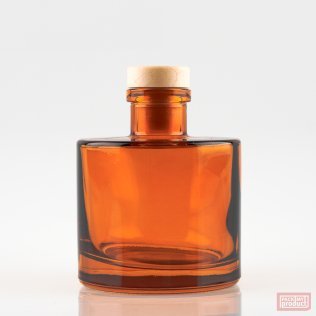 200ml Heavy Round Amber Coloured Glass Bottle with Natural Stopper.
