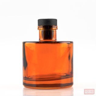 200ml Heavy Round Amber Coloured Glass Bottle with Black Stopper.