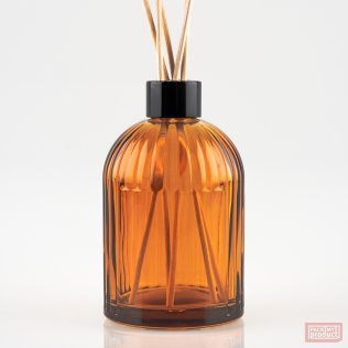 250ml "St Mary's" Ribbed Bottle with Panel Amber Glass and Shiny Black Diffuser Cap with Plug
