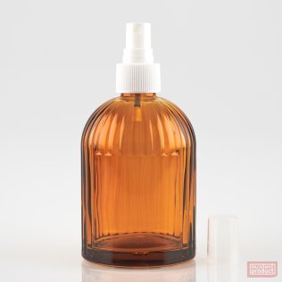 250ml "St Mary's" Ribbed Bottle with Panel Amber Glass and White Atomiser with Clear Overcap