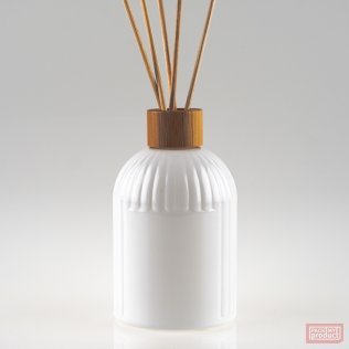 250ml "St Mary's" Ribbed Bottle with Panel Gloss White Glass and Bamboo Diffuser Cap with Plug