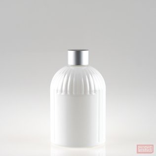 250ml "St Mary's" Ribbed Bottle with Panel Gloss White Glass and Matt Silver Wadded Screw Cap