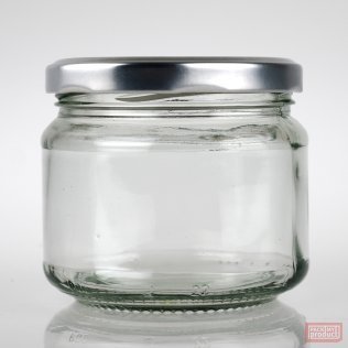 300ml Squat Clear Glass Food Jar with 82mm Silver Twist Cap