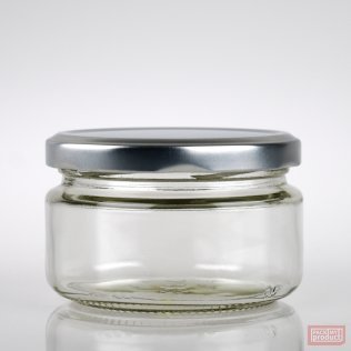 200ml Squat Clear Glass Food Jar with 82mm Silver Twist Cap