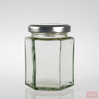 190ml Hexagonal Clear Glass Food Jar with 58mm Silver Twist Cap
