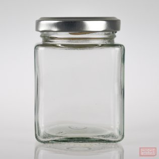 200ml Square Clear Glass Food Jar with 58mm Silver Twist Cap